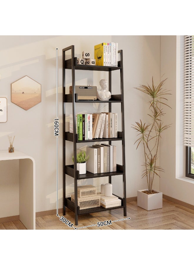 Ladder Bookshelf 5 Tier, Industrial Open Storage Shelf, Sturdy Metal Frame & Wood Look Display Rack for Books, Plants, Decor（SGG042-Black） - Image 2